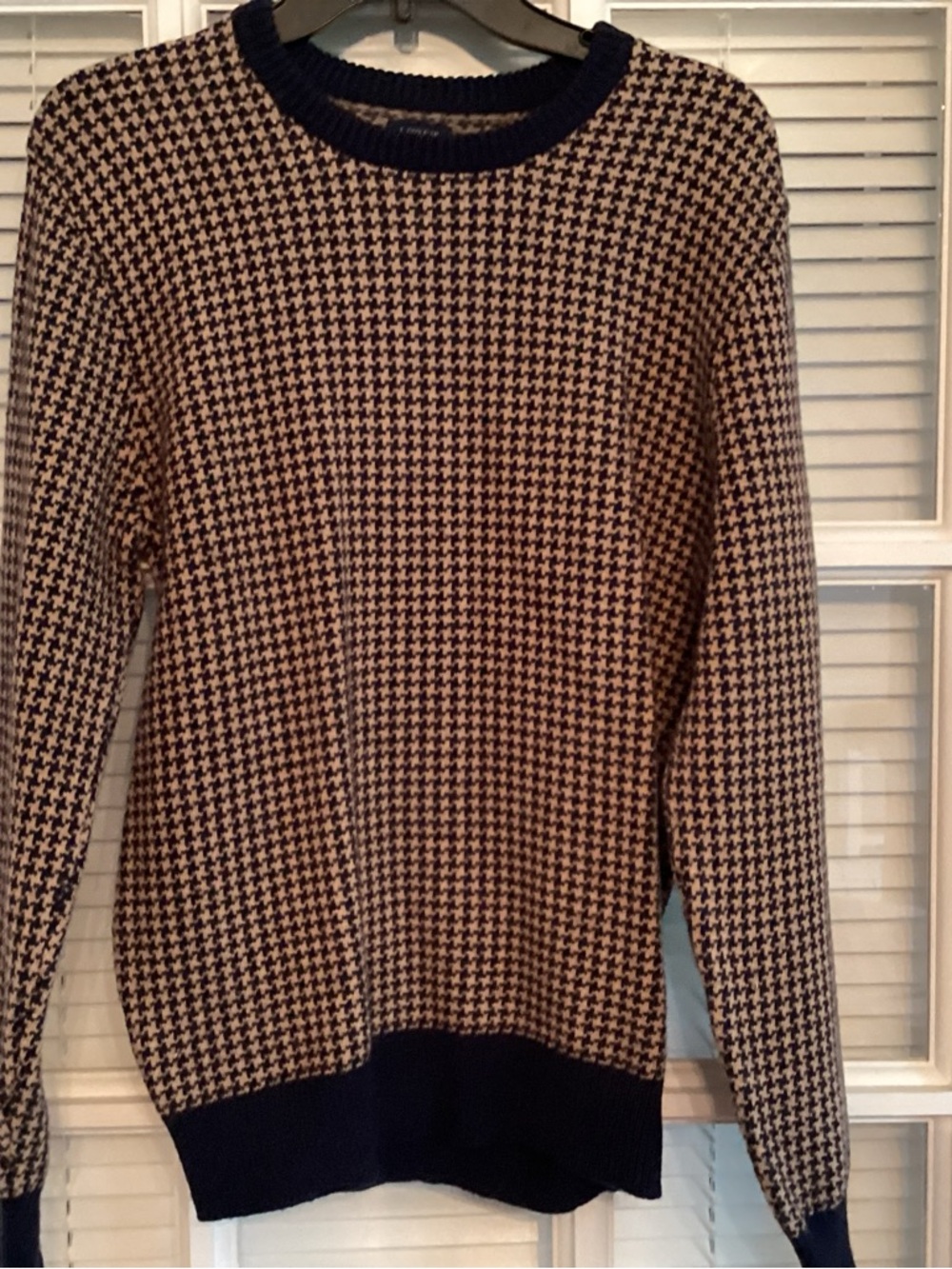 J. Crew Navy and Cream Houndstooth Crewneck Sweater